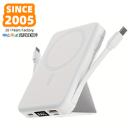 Vente directe d'usine PD22.5W 10000mAh Batterie externe sans fil magnétique avec câbles intégrés Support pliable Portable Li-Polymère Rapide