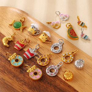 Dijes Personalizados Impermeables de Acero Inoxidable 316L con Baño de Oro 14k 18k y Esmalte, Dijes de Comida para Pulseras y Collares, para Fabricación de Joyas - Product Image 1