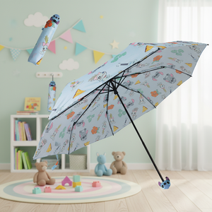 Parapluie pliable mignon et classique avec poignée 3D en pongé, motif IP, protection UV portable contre le soleil et la pluie - Product Image 1