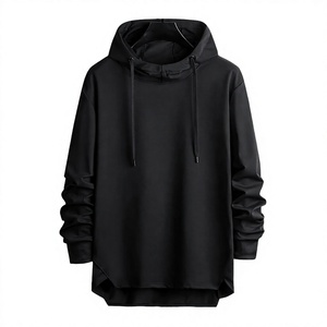 Sweat-shirt à capuche noir pour homme, coupe ample, décontracté, tricoté, manches longues, couleur unie, longueur standard 2027 - Product Image 2