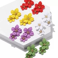 Boucles d'oreilles pendantes en métal à fleurs peintes aux couleurs vives, style hawaïen, double fleur, pour femmes
