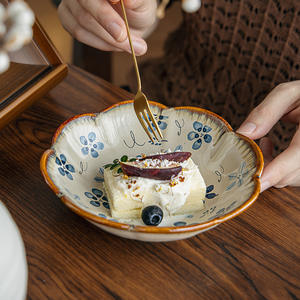 จานดอกไม้ ESTICK จานผลไม้และของหวานสวยงาม จานเซรามิก ใช้กับไมโครเวฟได้ สไตล์หรูหราเบาๆ แบบเรโทร สำหรับใส่อาหารข้าง - Product Image 2