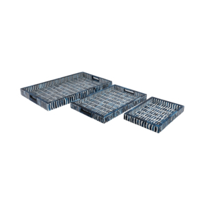 Set di 3 Vassoi Decorativi Costieri Blu con Design a Pennello, Vassoi Rettangolari per Servire, per Comodino, Tavolino da Caffè, Porta Gioielli - Product Image 2