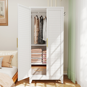 Armario Metálico Blanco de 2 Puertas, Armario de Almacenamiento de Acero Laminado en Frío de 71 Pulgadas de Alto para Dormitorio, Apartamento Pequeño, Dormitorio Universitario, Fácil de Montar - Product Image 2