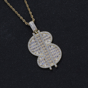 Collar con Colgante de Dólar Grande, Completamente de Zirconio, Joyería Hip Hop, Accesorios, Cadena con Colgante de Moneda de Dólar Grande - Product Image 2