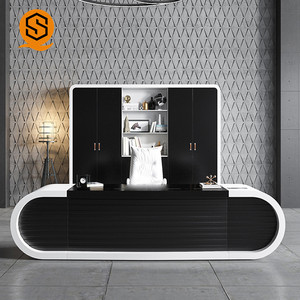 Escritorio de acrílico semicircular elegante para oficina en casa, mesa de ordenador Director Ceo con cajón - Product Image 1