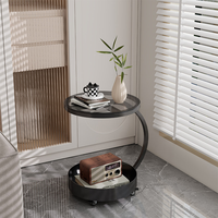 Table d'appoint ronde moderne avec plateau en verre, structure en fer, double rangement, table basse d'appoint, meuble de salon, table d'angle