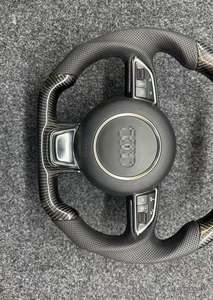Convient pour Audi TT TTS TTRS R8 V8 V10 Volant en fibre de carbone à fond plat Volant de voiture en cuir pour usage <span class=keywords><strong>automobile</strong></span> - Product Image 3