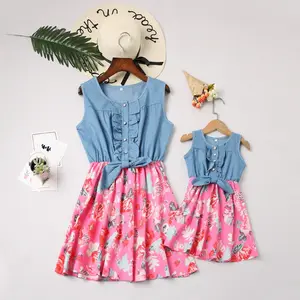 wholesale mommy and me dresses country style sleeveless mother and daughter dress