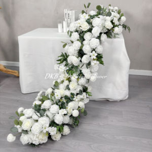 Fournitures pour événements de mariage Coureur de fleurs blanches Coureur de fleurs en soie artificielle Centres de table pour tables - Product Image 5
