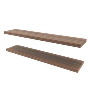Light Brown Floating Shelf Melamine Set Of 2 <b>Wall</b> Display Shelves - Product Image 3