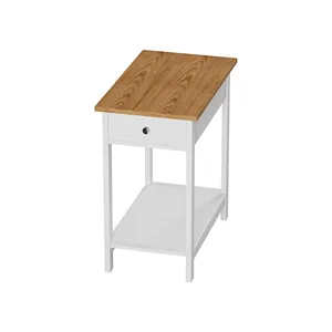 Table à bout étroit en bois avec tiroir et étagère de rangement table basse nordique