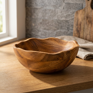 Bol à fruits en bois artisanal, vente en gros |   Design moderne du milieu du siècle, forme rectangulaire, couleurs marron/doré, 24,5x19,9x9,9 cm - Product Image 3