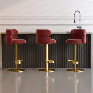 WSX2003 Wholesale Swivel Metal Modern Kitchen High Chairs Home Bar Furniture Gold Bar Chair Stainless Steel Base Bar Stool