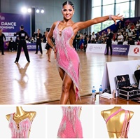 Robe de danse latine à franges rose LD005 pour femmes, robe de compétition, strass, salsa, cha cha, samba, costume de danse de salon, vêtements de danse sur mesure