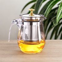 Cangkir Teh Kaca Borosilikat Stainless Steel Klasik Elegan 500ml, Tiupan Tangan, Tahan Panas, Dilengkapi Filter, Desain Bunga