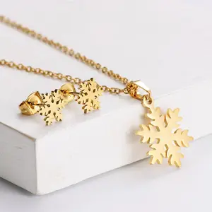 Women Minimalist Fashion Jewelry Set 18K Gold Stainless Steel chain snowflake Heart Butterfly Necklace And Earrings Set For Gift