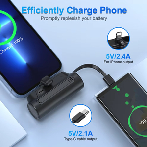 Power Bank con Connettore L per <span class=keywords><strong>iPhone</strong></span> <span class=keywords><strong>Mini</strong></span> 5000mAh Tascabile con Cavo Type C e Supporto per Telefono Compatto Portatile Vendita all'Ingrosso - Product Image 3
