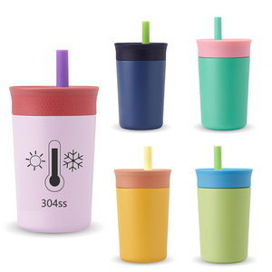 12oz Bottle Customized Custom Logo Double Wall Colorful <b>Stainless</b> <b>Steel</b> Tumbler <b>Cup</b> <b>With</b> <b>Straw</b> - Product Image 1