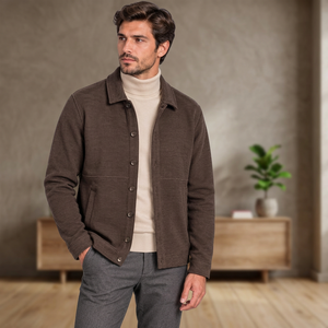 868 Style Brown MARKOVA <b>Mens</b> Outer Turn-down Collar Casual <b>Shirt</b> Cotton-Polyester-Elastane Blend Woven Fabric <b>Winter</b> - Product Image 3