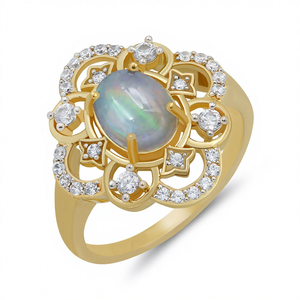 Fine Gourik <b>Gold</b> Plated Ethiopian <b>Opal</b> with Zircon Flower Hollow Design <b>Ring</b> for Women Party Occasion - Product Image 1