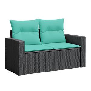 Sofá de Jardín de 2 Plazas en Ratán Sintético Negro con Cojines, Estilo Moderno, Muebles de Exterior - Product Image 1