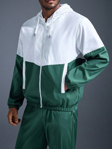 Custom <strong>Men</strong> Woven Tracksuit Color Block Hooded Windbreaker Jacket and Sweatpants Lightweight Jogging 2 Piece Set Track <strong>Suits</strong> - Product Image 1