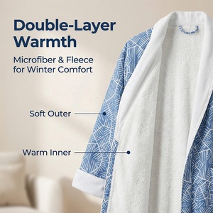 Peignoir en tricot doux double couche de qualité supérieure unisexe - Extérieur en microfibre imprimé avec doublure en polaire chaude pour l'hiver et comme cadeau - Product Image 3