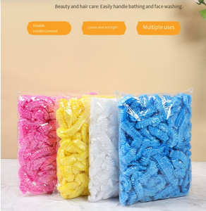 100 Piezas por Bolsa, Gorro <span class=keywords><strong>de</strong></span> Ducha Desechable <span class=keywords><strong>de</strong></span> Plástico PE Transparente, Elástico y Grueso, Impermeable, Personalizado, para Hotel, Viajes, Unisex - Product Image 2