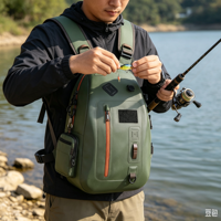 Tas Selempang Pancing Anti Air IPX8 840D TPU 13L dengan Tempat Joran dan Ritsleting Kedap Udara