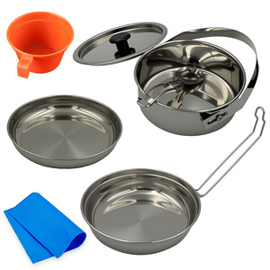 Stainless Steel Camping Cookware Set 7-Piece 3-4L Portable <b>Lightweight</b> Outdoor Picnic Cooking Equipment - Product Image 5