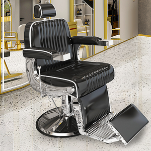 Factory Supply Antique Style Black Leather Barber Shop Styling Shaving <b>Chair</b> Hydraulic Pump Round Base Hairdressing Men's <b>Chair</b> - Product Image 1