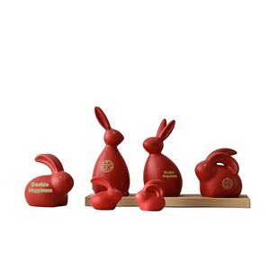 Décoration de mariage de style chinois moderne, avec figurines de lapins en porcelaine émaillée Double <span class=keywords><strong>Bonheur</strong></span>, pour arrangements et ornements - Product Image 1