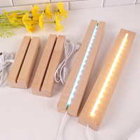 Base de lampe LED DIY rectangulaire en acrylique transparent et bois, alimentée par USB, avec design minimaliste, lumière blanc chaud à intensité variable pour chambre à coucher