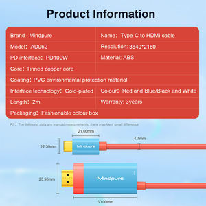 Câble de mise en miroir d'écran USB Type-C Mindpure New 2M 4K 60Hz pour ordinateur, tablette, téléphone, jeux, accessoires de <span class=keywords><strong>jeu</strong></span> filaires - Product Image 5