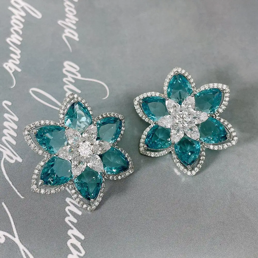 Kustom SENYU Mode Anting Stud Micro-inlay Laut Biru Kristal Cubic Zirconia Jewlri 2023 Anting Pengantin Baru