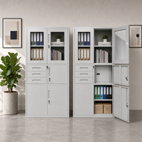 Armoire de bureau métallique moderne et très sécurisée 2026 avec 2 portes vitrées et 3 tiroirs, classeur en acier pour dossiers de bureau