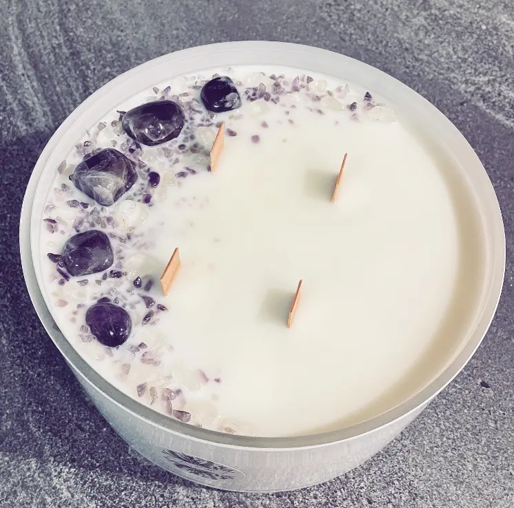 Valentine's Day Wholesale Luxury Crystal Private Label Candle Aromatherapy White Sage Lavender Soy Wax Scented Candle with Herb