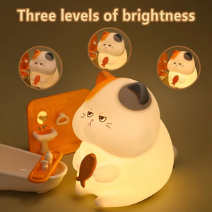 Lampada Notturna Gatto Gluttono Ricaricabile in Silicone con Sensore Touch, Divertente Lampada Gatto e Pesce, Luce Animale per Comodino e Scrivania - Product Image 2