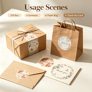 Autocollants ronds floraux de remerciement, étiquettes adhésives en papier pour boîte cadeau, enveloppe, sac en papier, emballage artisanal, écologiques - Product Image 1