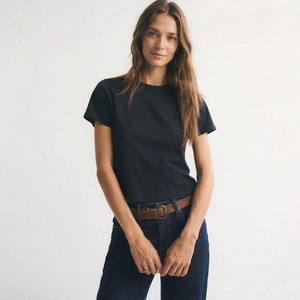 T-shirt à manches courtes en coton lourd noir personnalisé Leduo pour femmes, col rond, coupe classique, tee-shirt décontracté - Product Image 2