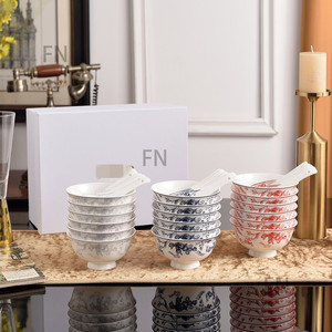 ชุดชามข้าวหรูหราทำจากกระเบื้องเนื้อละเอียดขนาด 4.5 นิ้ว ลายป่า ชุดภาชนะบนโต๊ะอาหาร 6 ใบ พร้อมช้อน 6 ชิ้น สำหรับครอบครัว - Product Image 2