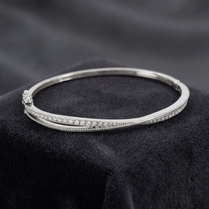 18K White <b>Gold</b> Natural Diamond Wrist Cuff Shiny Mined Gem Wrist <b>Bangle</b> for Wedding Occasions & Premium Daily Outfit - Product Image 3