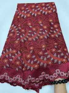 Algodón para encaje de voile, sarga, bordado floral curvo hueco, pedrería termoadhesiva, 5 yardas, vestido de novia nigeriano Aso Ebi para niñas - Product Image 1