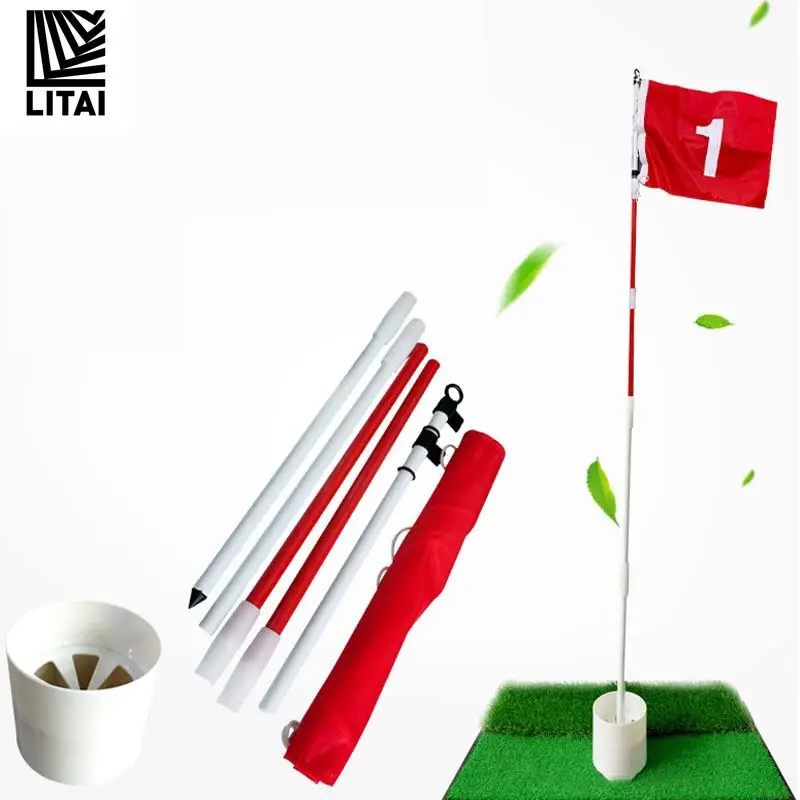 Katlanabilir plastik tüp düz renk veya damalı bayraklar + standart çubuk bayrak direği + plastik bardak Golf sahası Golf bayrağı Set