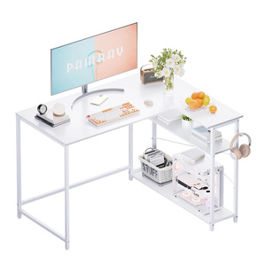<span class=keywords><strong>Bureau</strong></span> <span class=keywords><strong>d</strong></span>'<span class=keywords><strong>angle</strong></span> en forme de L pour ordinateur de <span class=keywords><strong>bureau</strong></span>, <span class=keywords><strong>petit</strong></span> espace, <span class=keywords><strong>bureau</strong></span> à domicile, étagères latérales réglables, blanc, style industriel - Product Image 1