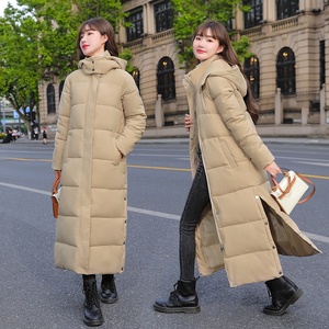 Veste d'hiver longue en tricot matelassé à capuche en fibre de polyester pour femme, épaisse, chaude, couleur unie, décontractée, slim, en coton - Product Image 4