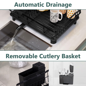 Égouttoir à vaisselle en métal pour ustensiles de cuisine avec plateau de drainage, organisateur de vaisselle pour comptoir de cuisine - Product Image 3