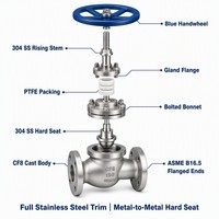 Katup Globe Berflens Baja Tahan Karat CF8 ANSI Kelas 150 3/4 Inci DN20 Dudukan Logam ASME B16.34 API 598 Manual Minyak OEM