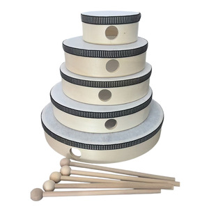 Tambours de percussion Orff pour enfants, tambours à main en bois de 6, 8 et 10 pouces avec baguettes, jouets musicaux d'éveil pour enfants - Product Image 4